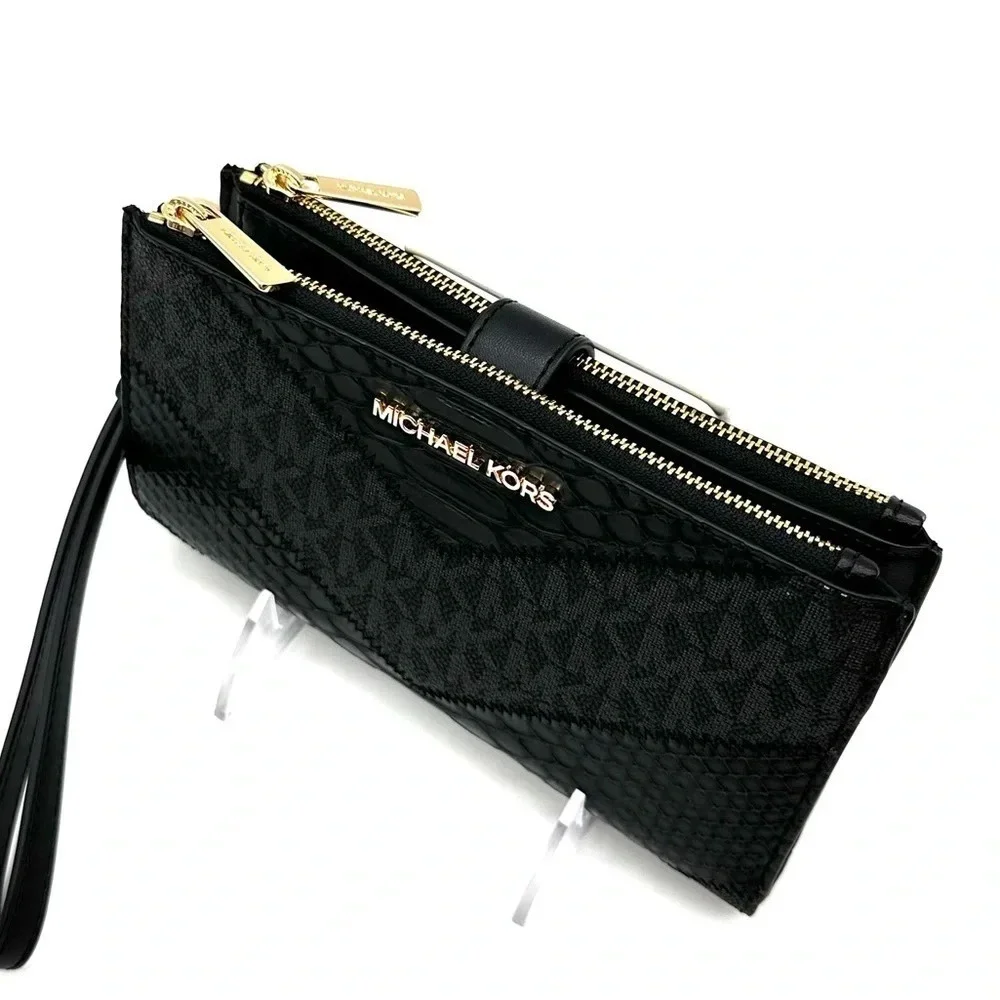 Michael Kors Large Double Zip Wallet Wristlet Black Multi